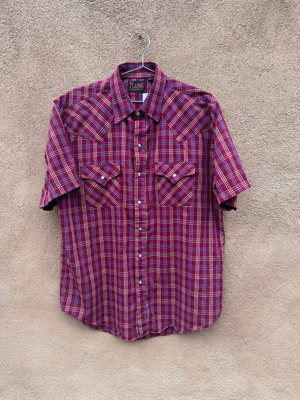 Plains Western Wear Maroon Plaid Pearl Snap Shirt