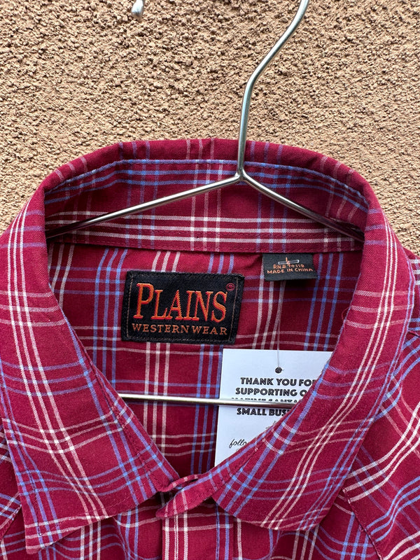 Plains Western Wear Maroon Plaid Pearl Snap Shirt