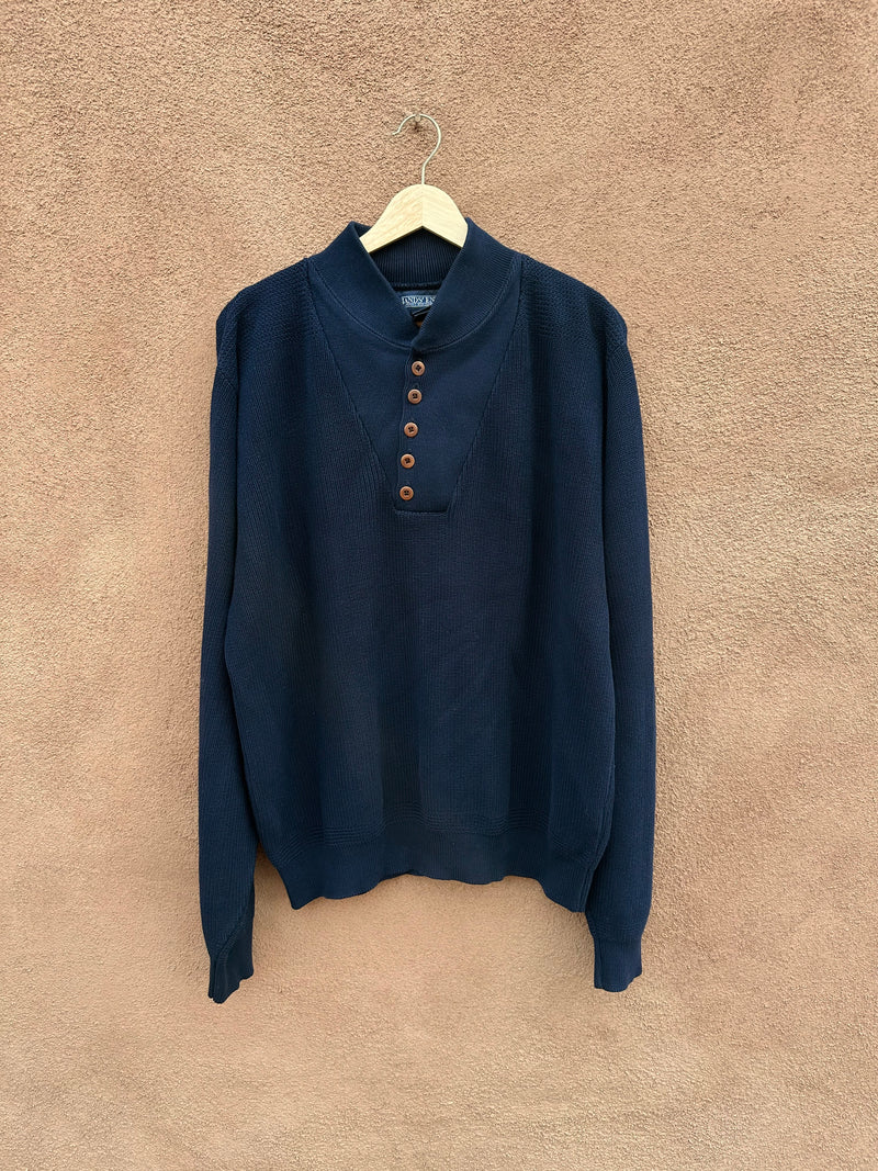 Lands' End Navy Henley Fisherman's Sweater