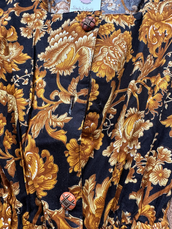 Black & Gold Floral Jumpsuit - as is (missing button)