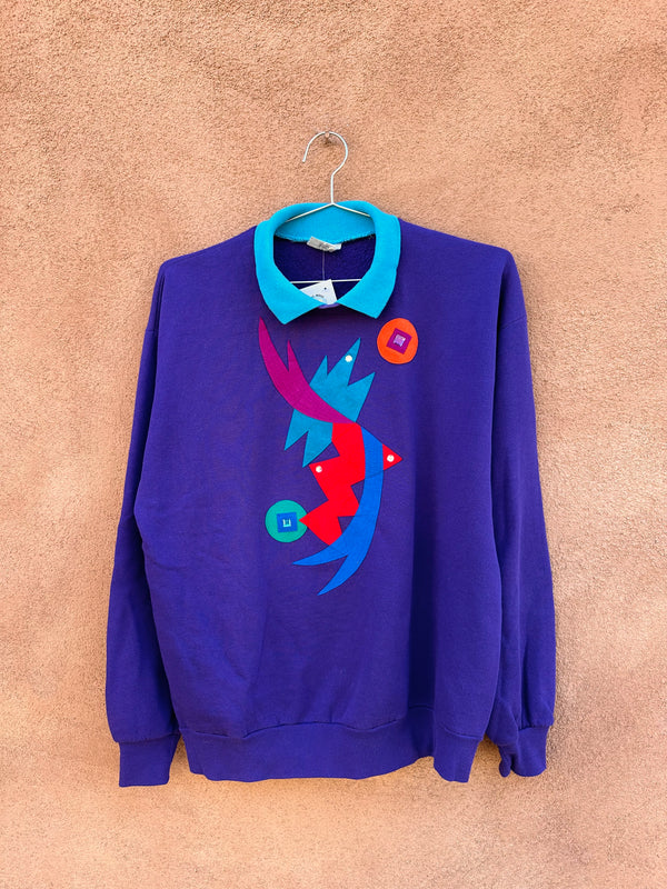 Southwest Style Abstract Applique Purple Sweatshirt