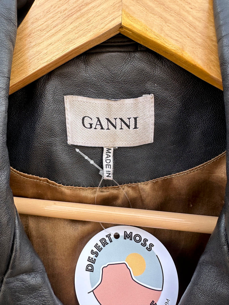 Ganni Lambs Leather Biker Jacket - xs