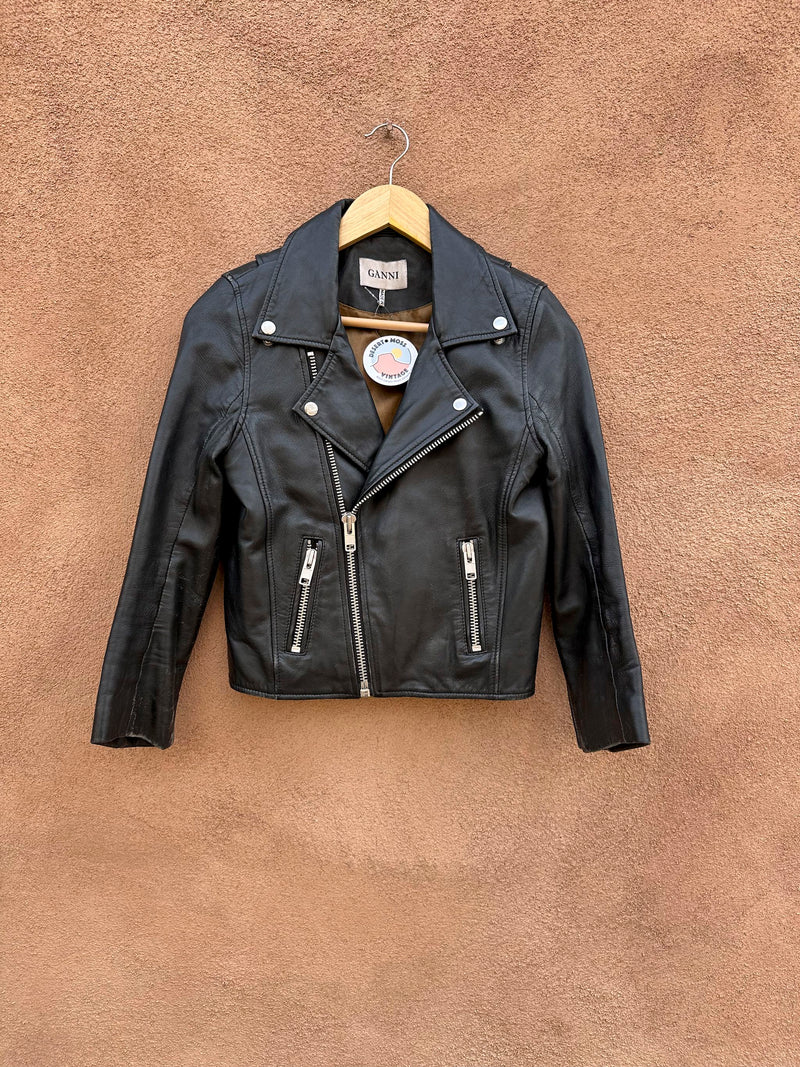 Ganni Lambs Leather Biker Jacket - xs