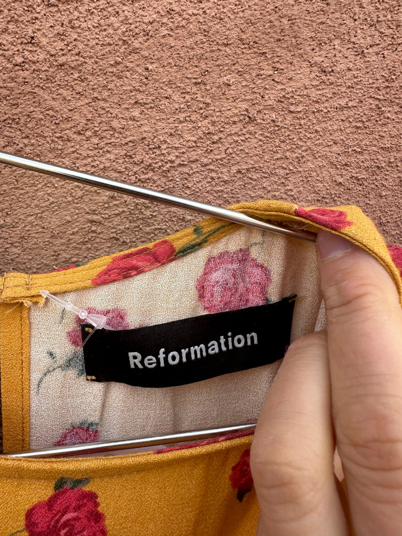 Reformation Mustard Dress with Roses