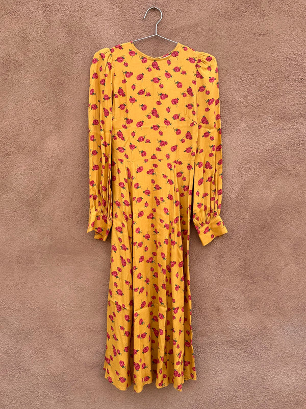 Reformation Mustard Dress with Roses