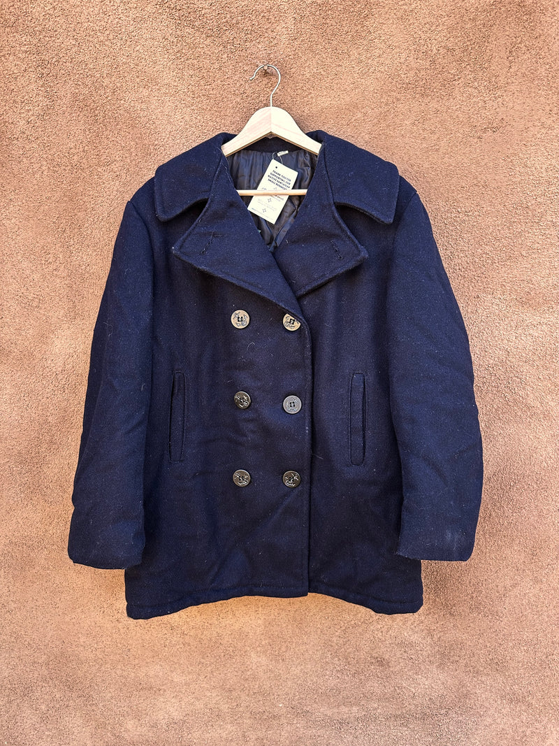 Navy Double Breasted Pea Coat - Size 38