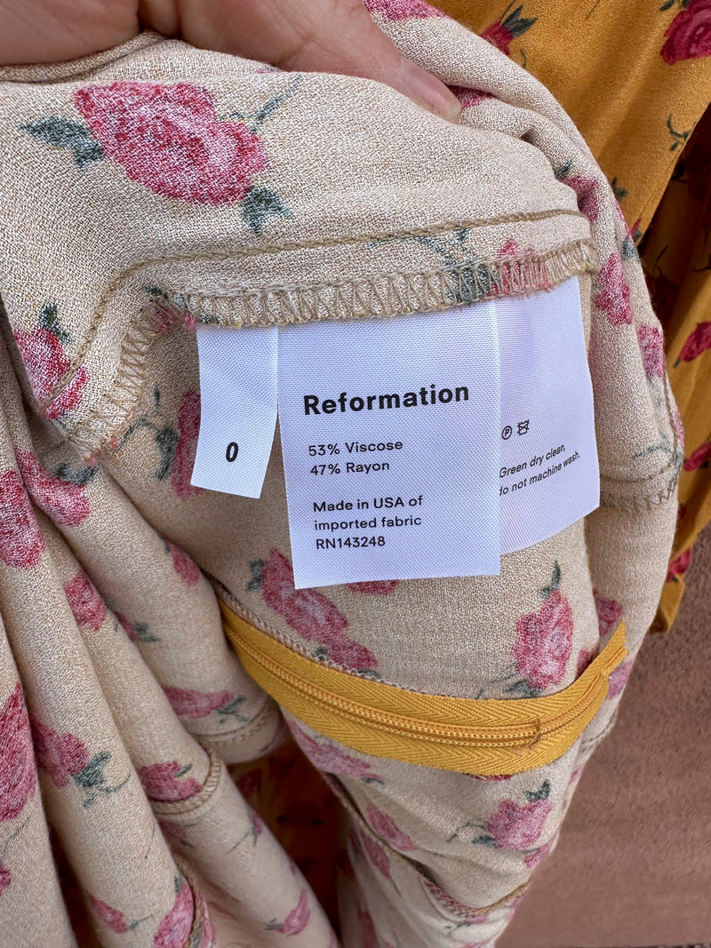 Reformation Mustard Dress with Roses