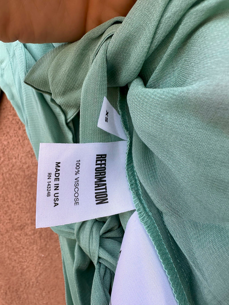 Seafoam Sheer Viscose Reformation Wrap Dress, xs