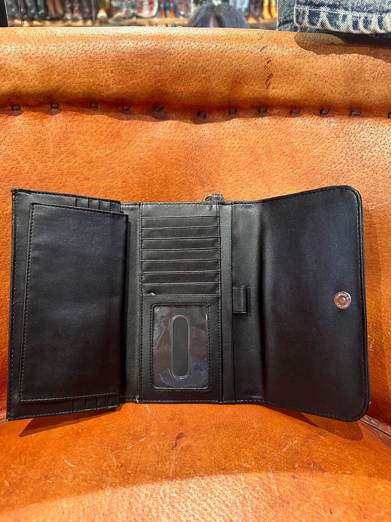 Bling! Bling! Black Leather Multi Pocket Wallet