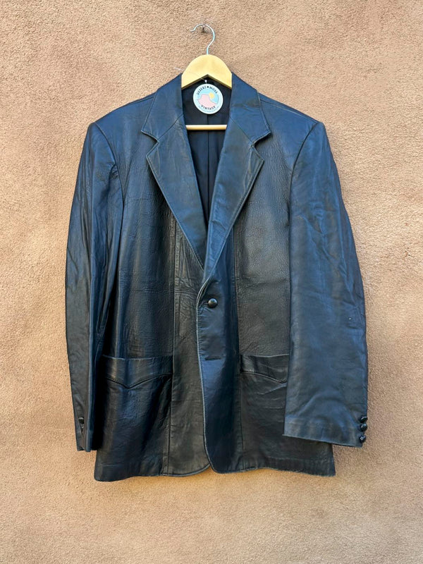 Black Leather Western Cut Pioneer Wear Blazer, 44 - as is