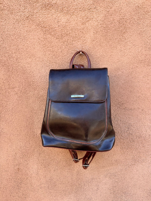 Two Tone Brown Leather Backpack Purse