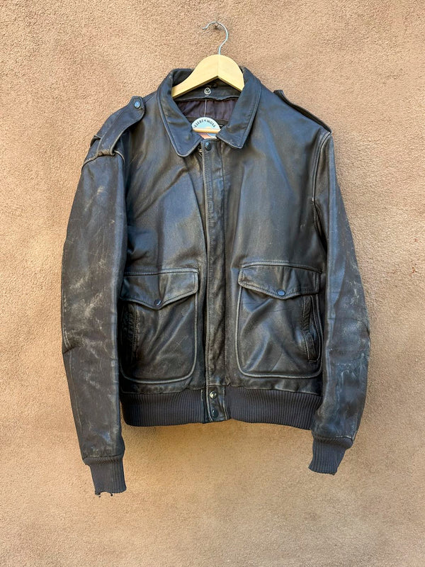 Brown Leather Loft Bomber Jacket, as is