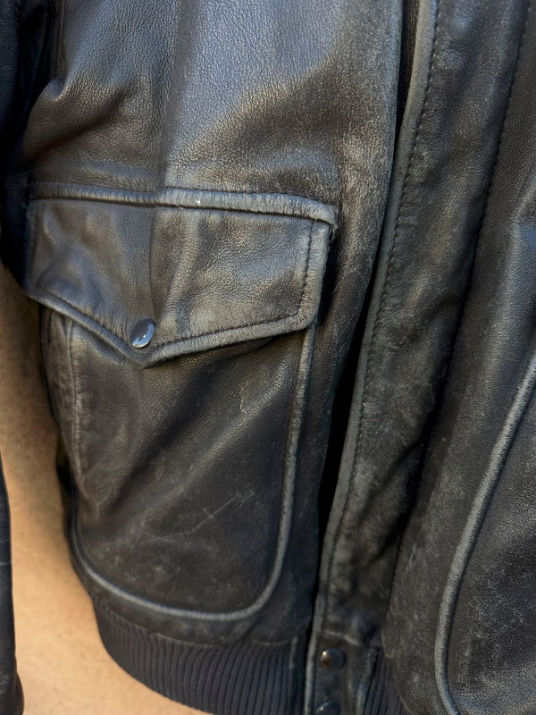 Brown Leather Loft Bomber Jacket, as is
