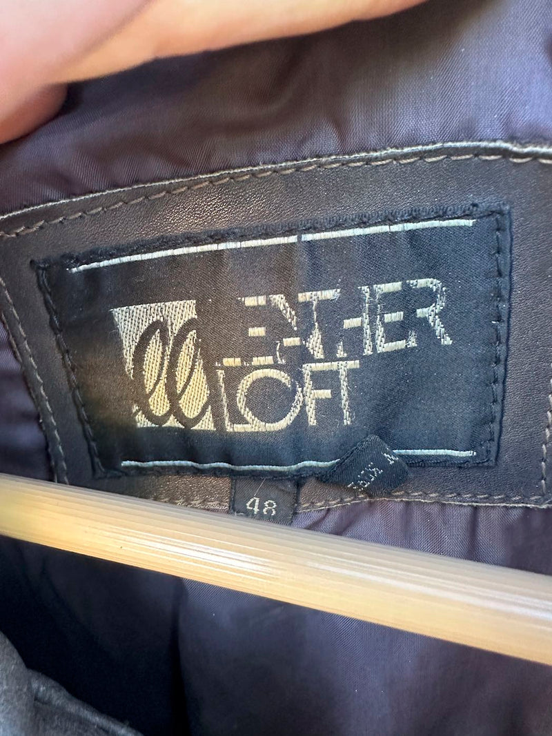 Brown Leather Loft Bomber Jacket, as is