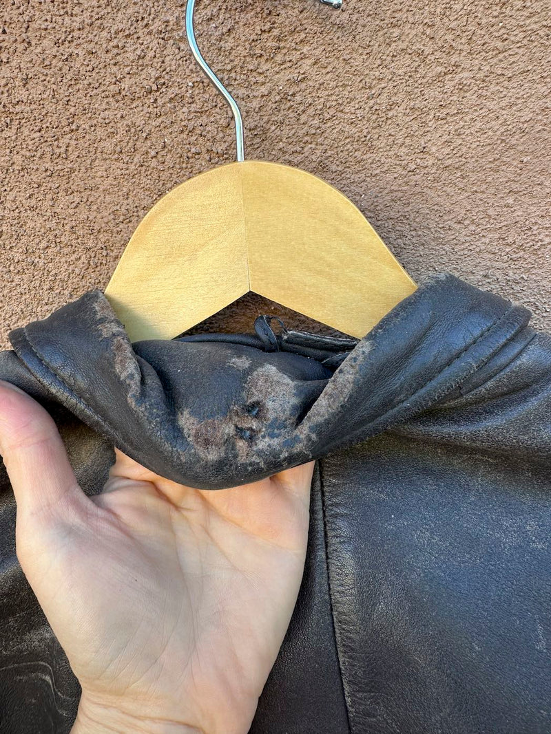 Brown Leather Loft Bomber Jacket, as is