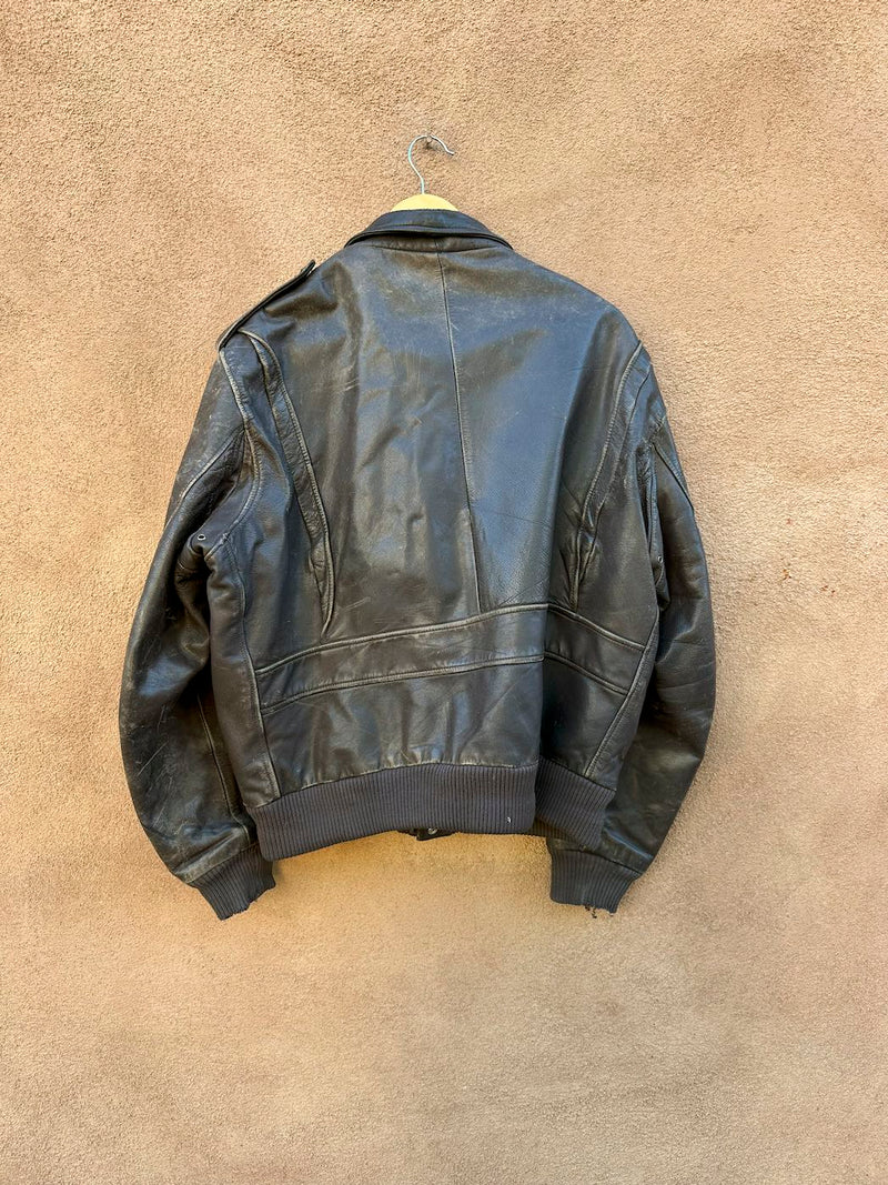 Brown Leather Loft Bomber Jacket, as is