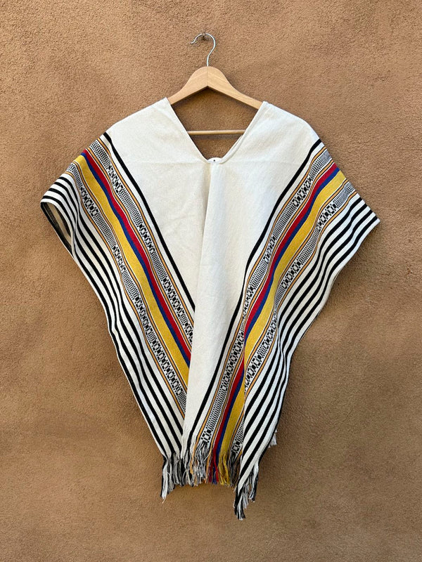 Colorful Striped Cotton Poncho with Fringe