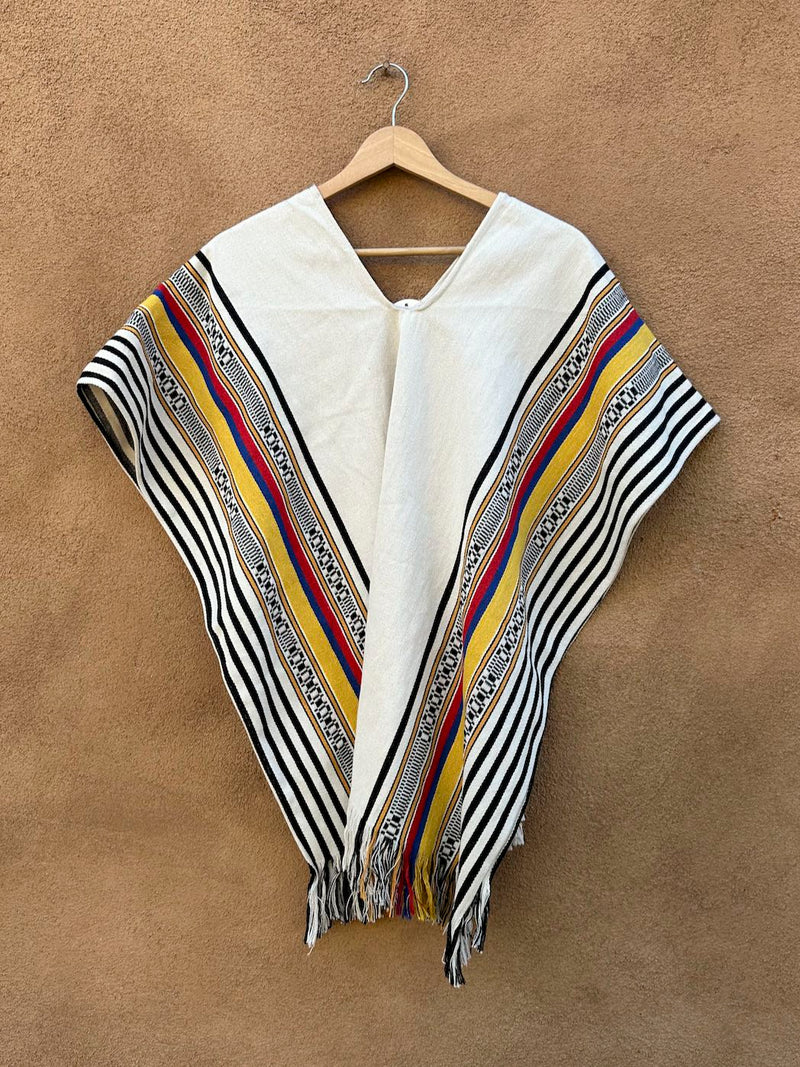 Colorful Striped Cotton Poncho with Fringe