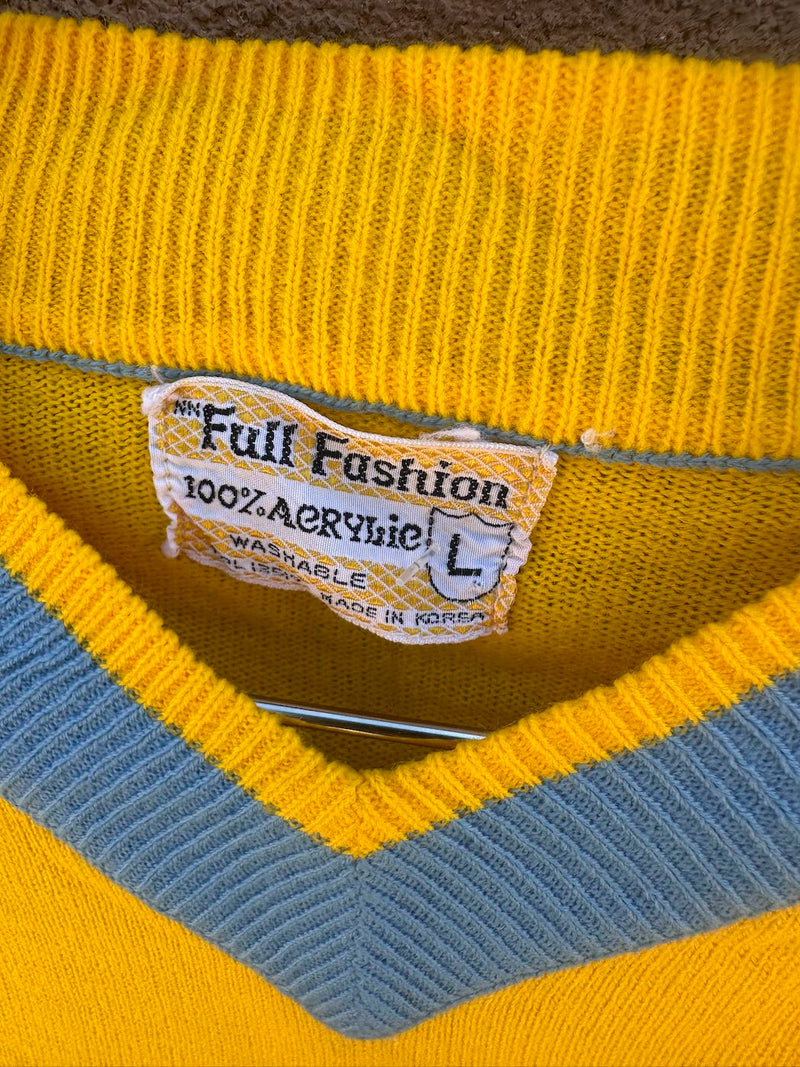 1960's Blue & Yellow V-neck Short Sleeve Sweater