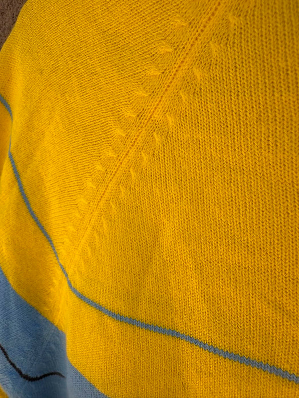 1960's Blue & Yellow V-neck Short Sleeve Sweater
