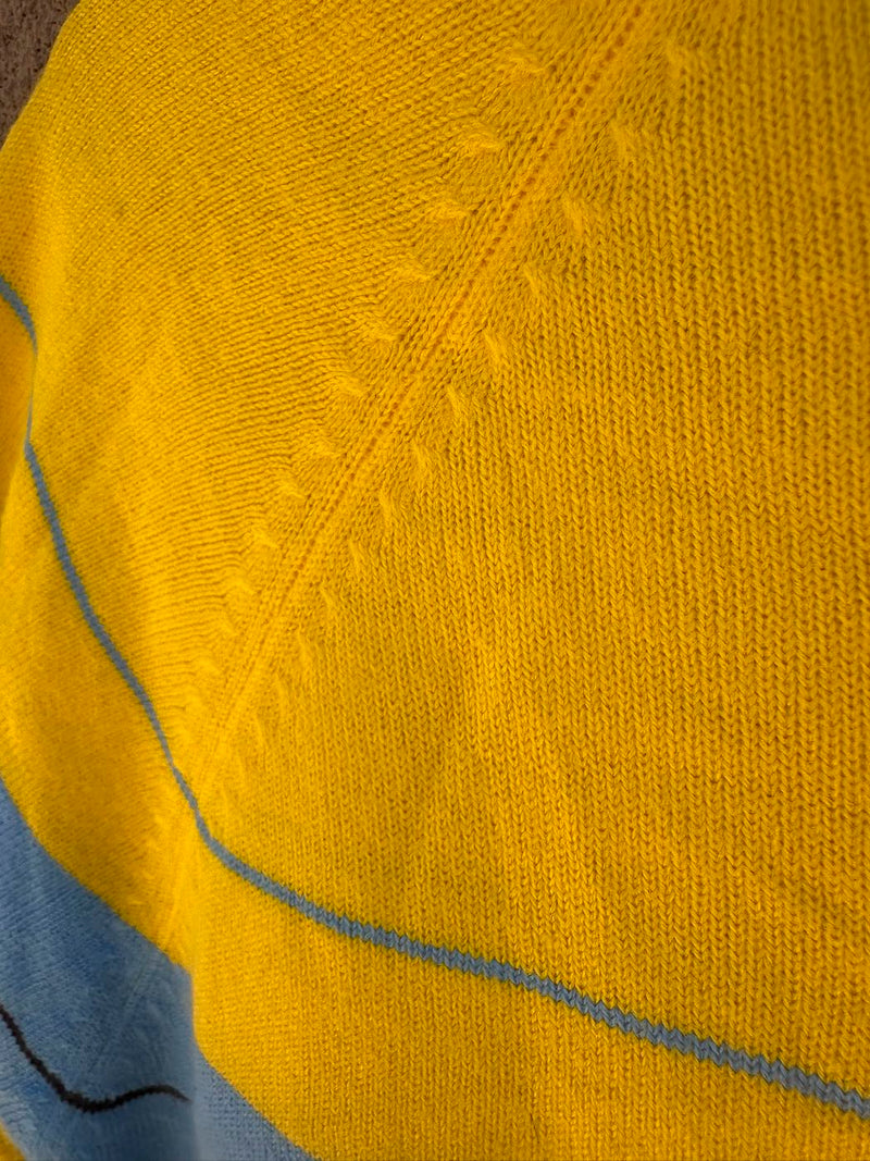 1960's Blue & Yellow V-neck Short Sleeve Sweater