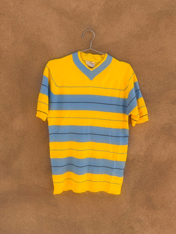 1960's Blue & Yellow V-neck Short Sleeve Sweater