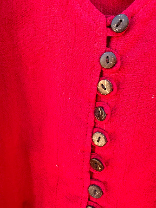 Red Nepalese Cotton 90's Button Up Blouse