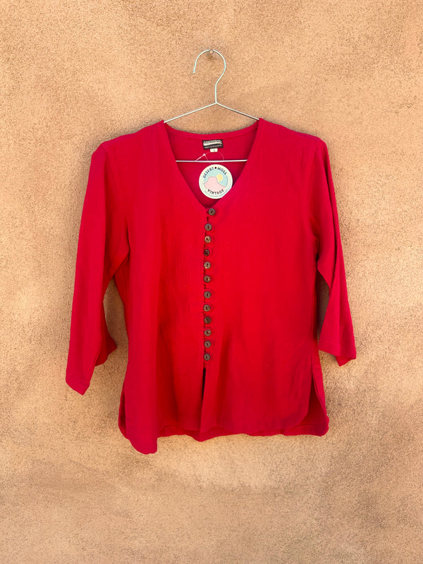 Red Nepalese Cotton 90's Button Up Blouse