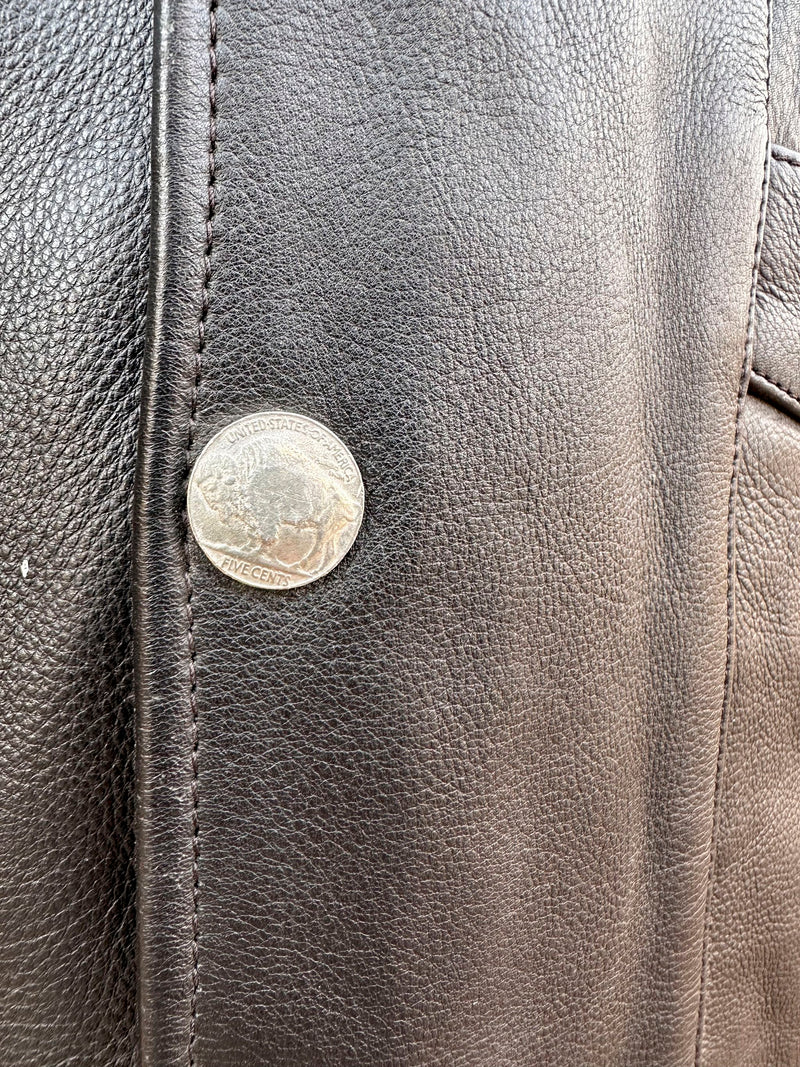 Leather Headquarters Harley Patch Leather Vest with Buffalo Nickel Buttons