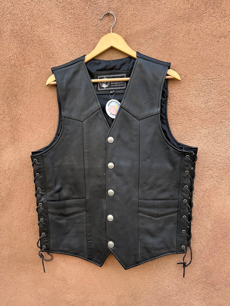 Leather Headquarters Harley Patch Leather Vest with Buffalo Nickel Buttons