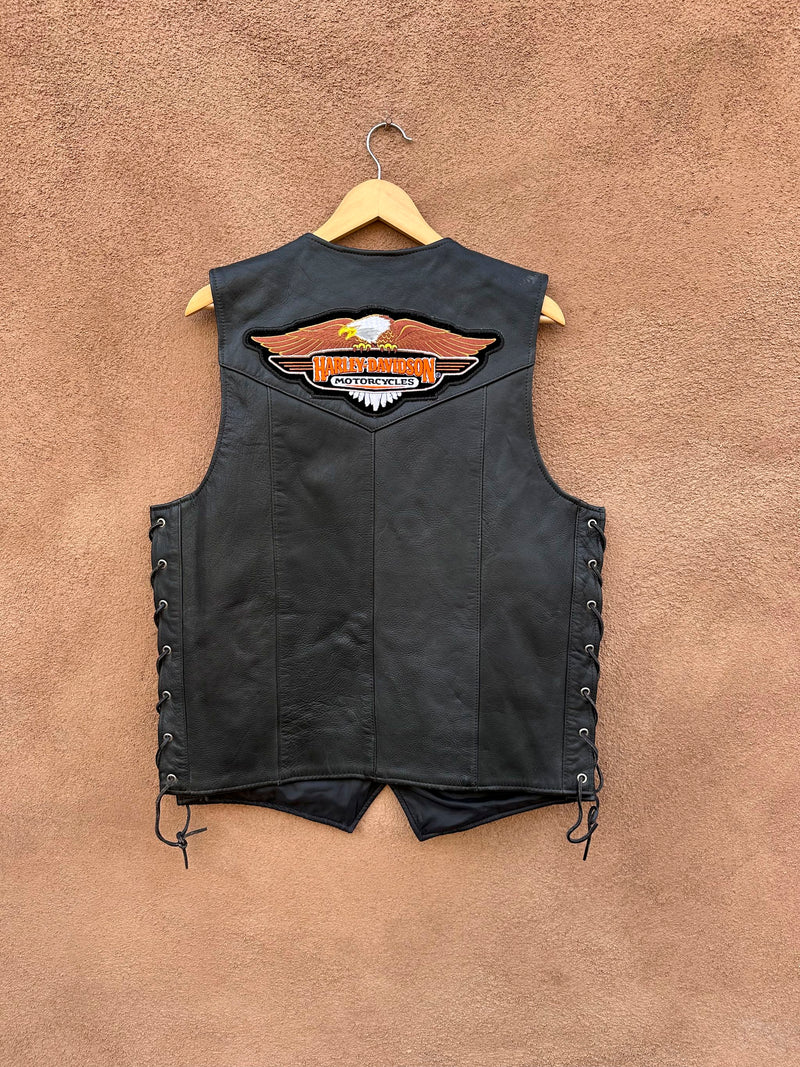 Leather Headquarters Harley Patch Leather Vest with Buffalo Nickel Buttons