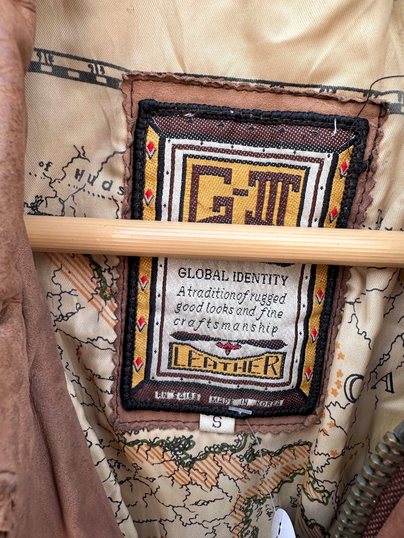 GIII Brown Leather Bomber Jacket - as is