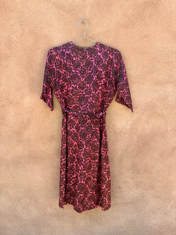 1960's Pink & Black Acetate Belted Party Dress