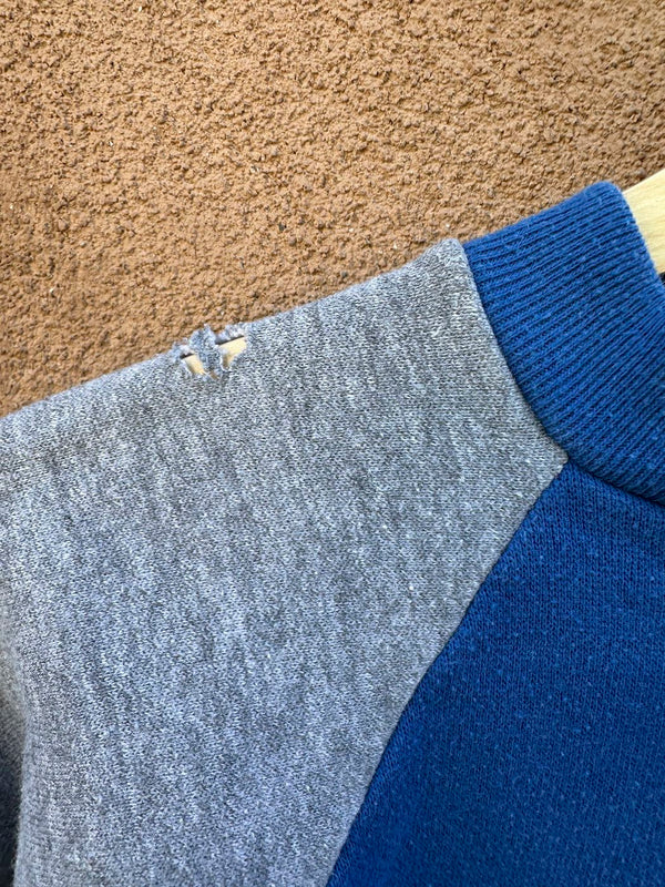 1970's Blue and Gray Raglan Sweatshirt, as is