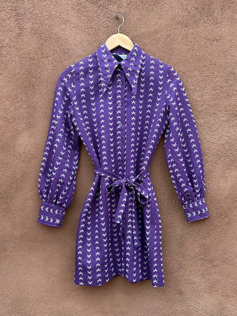 1960's Bobbie Brooks Purple Go Go Dress with Stars