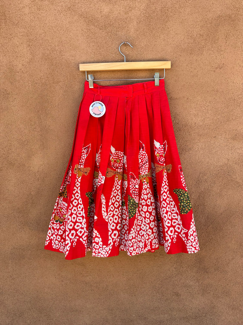 1950's Cat Skirt with Rhinestone Detail & Bowties - as is