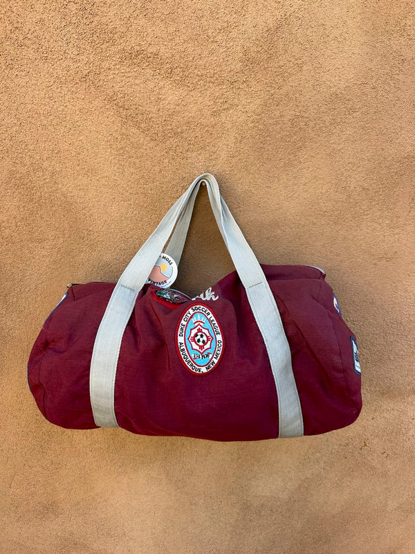 Maroon 1980's Duffel Bag with Soccer Patches