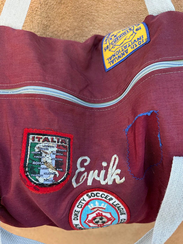 Maroon 1980's Duffel Bag with Soccer Patches