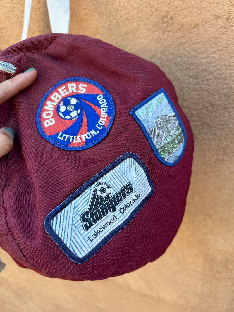 Maroon 1980's Duffel Bag with Soccer Patches