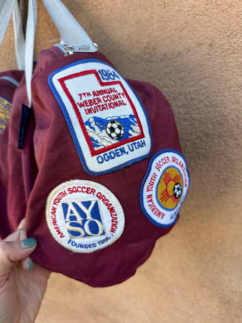 Maroon 1980's Duffel Bag with Soccer Patches