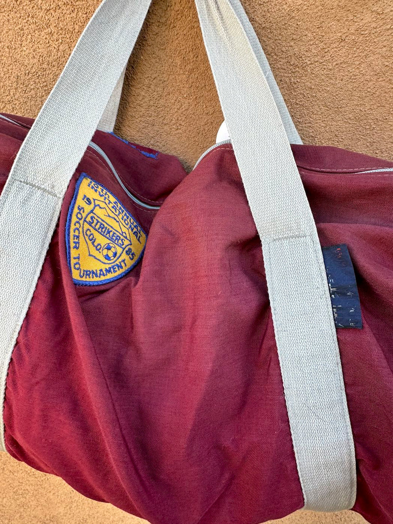 Maroon 1980's Duffel Bag with Soccer Patches