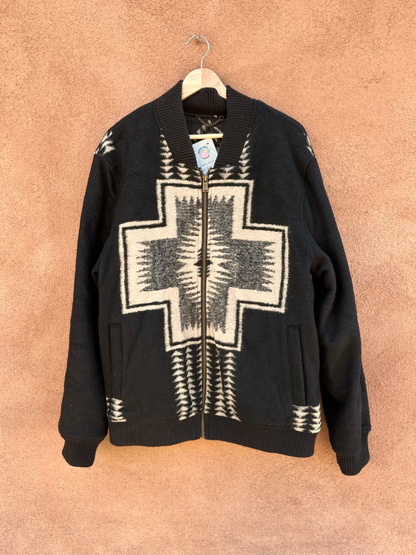 Black & White Wool Blend Pendleton Bomber