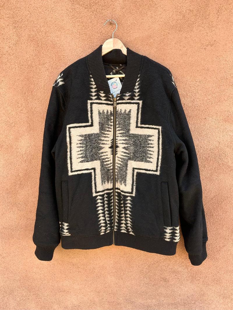 Black & White Wool Blend Pendleton Bomber