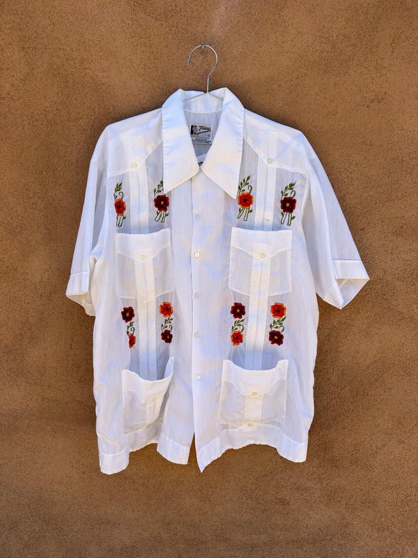 Floral Embroidered Guayabera 1960's Tony Creaciones Shirt