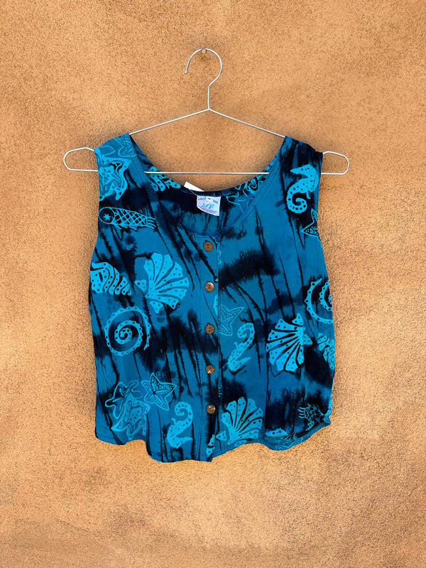 Blue Batik Indonesian Sleeveless Blouse