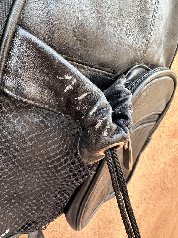 90's Black Leather Backpack/Sling - Multipocketed