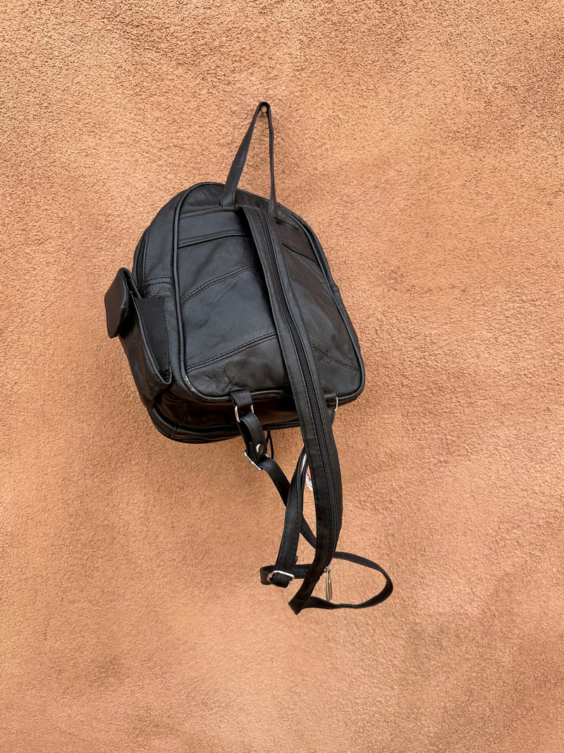 90's Black Leather Backpack/Sling - Multipocketed
