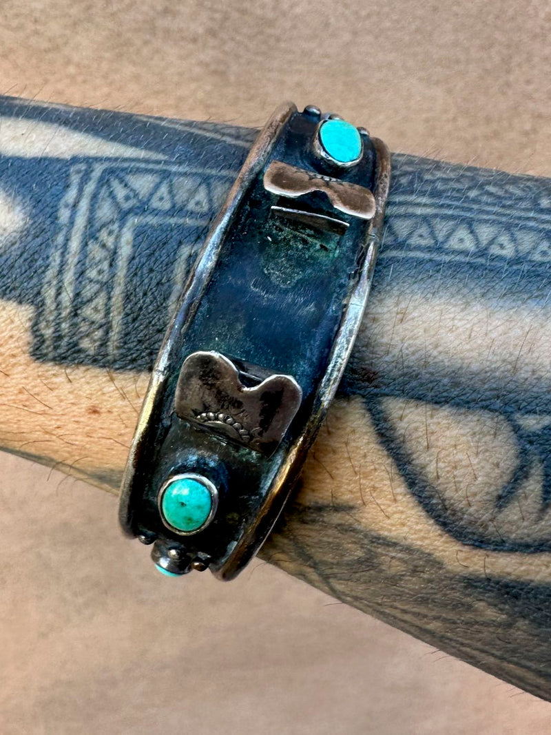 Old Pawn Sterling and Turquoise Watchband Cuff