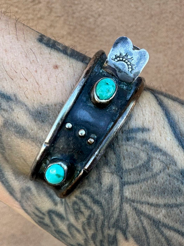 Old Pawn Sterling and Turquoise Watchband Cuff