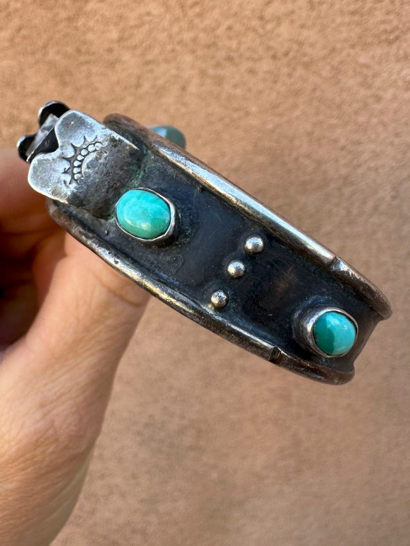 Old Pawn Sterling and Turquoise Watchband Cuff